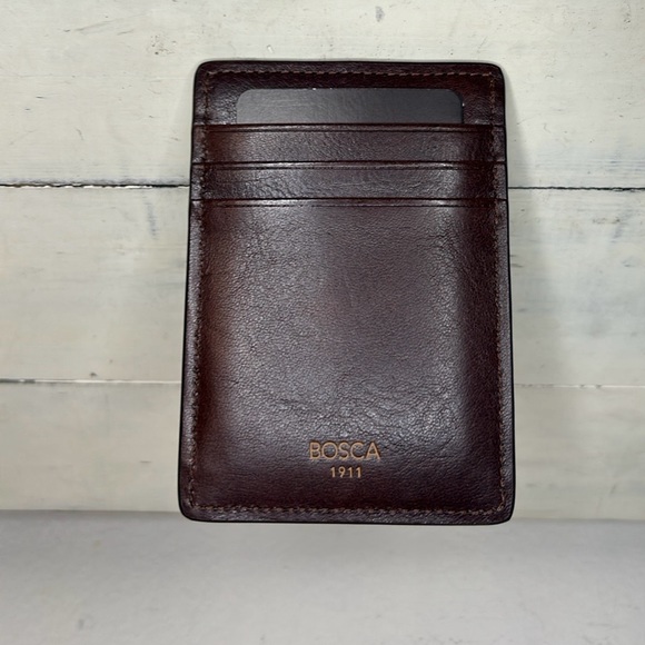 BOSCA Brown Card Holder: Old Leather Deluxe Front Pocket Wallet (MoneyClip) - Picture 1 of 5